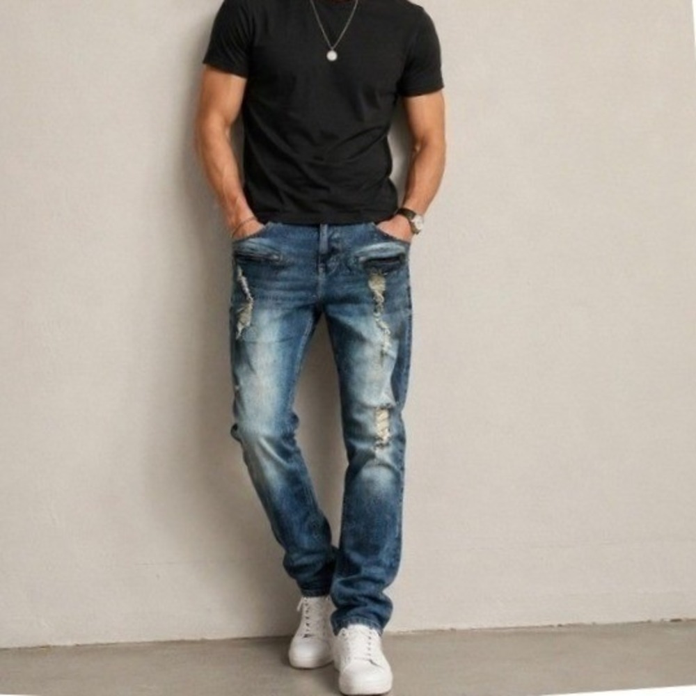Supply & Demand NYC Mens 30W x 30" Distressed Slim Blue Jeans Streetwear